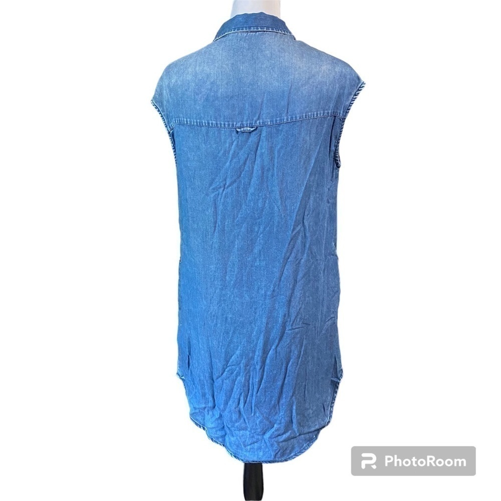 Calvin Klein denim sleeveless button down shirt dress distressed NWT small - Picture 6 of 9